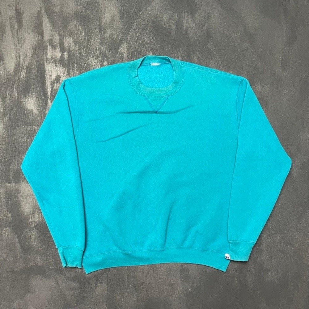 Vintage Russell Athletic Blank Crewneck Sweatshirt Mens L Teal Blue 1990s